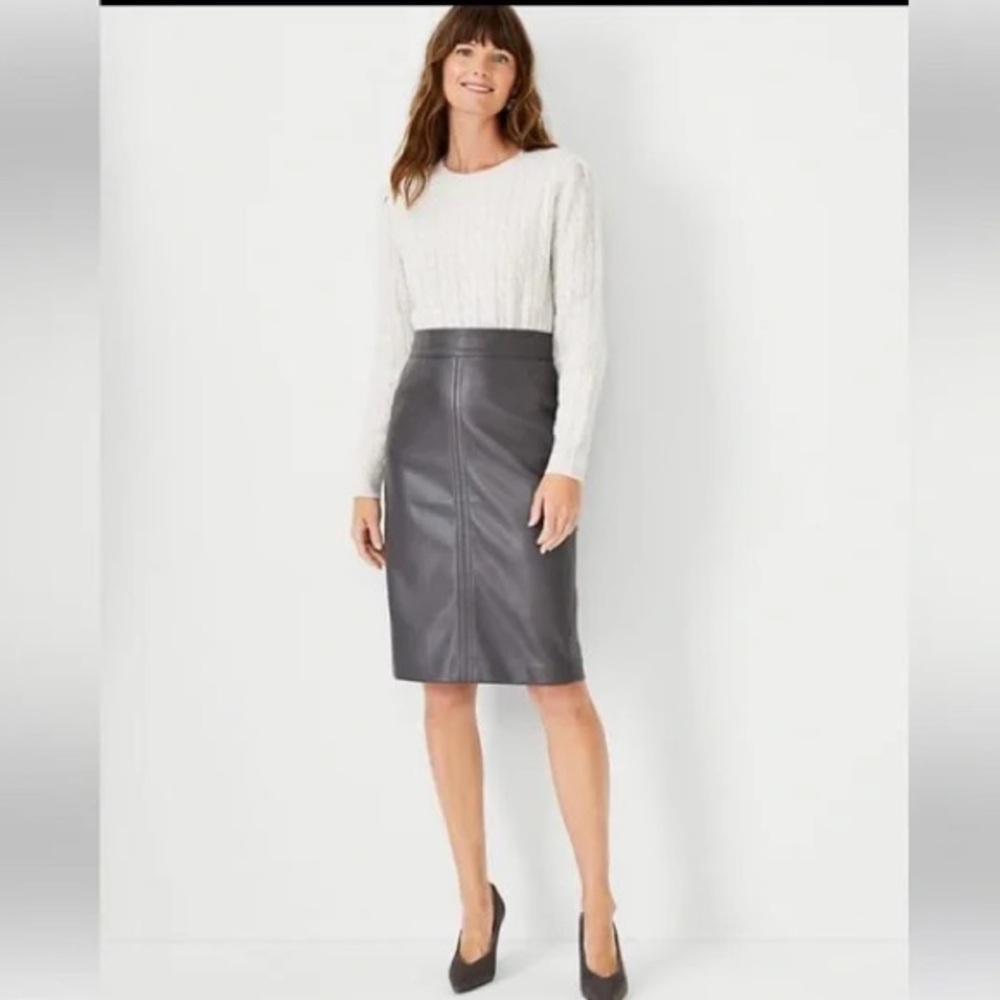 Ann Taylor Faux Leather Gray Pencil Skirt. Size 2.